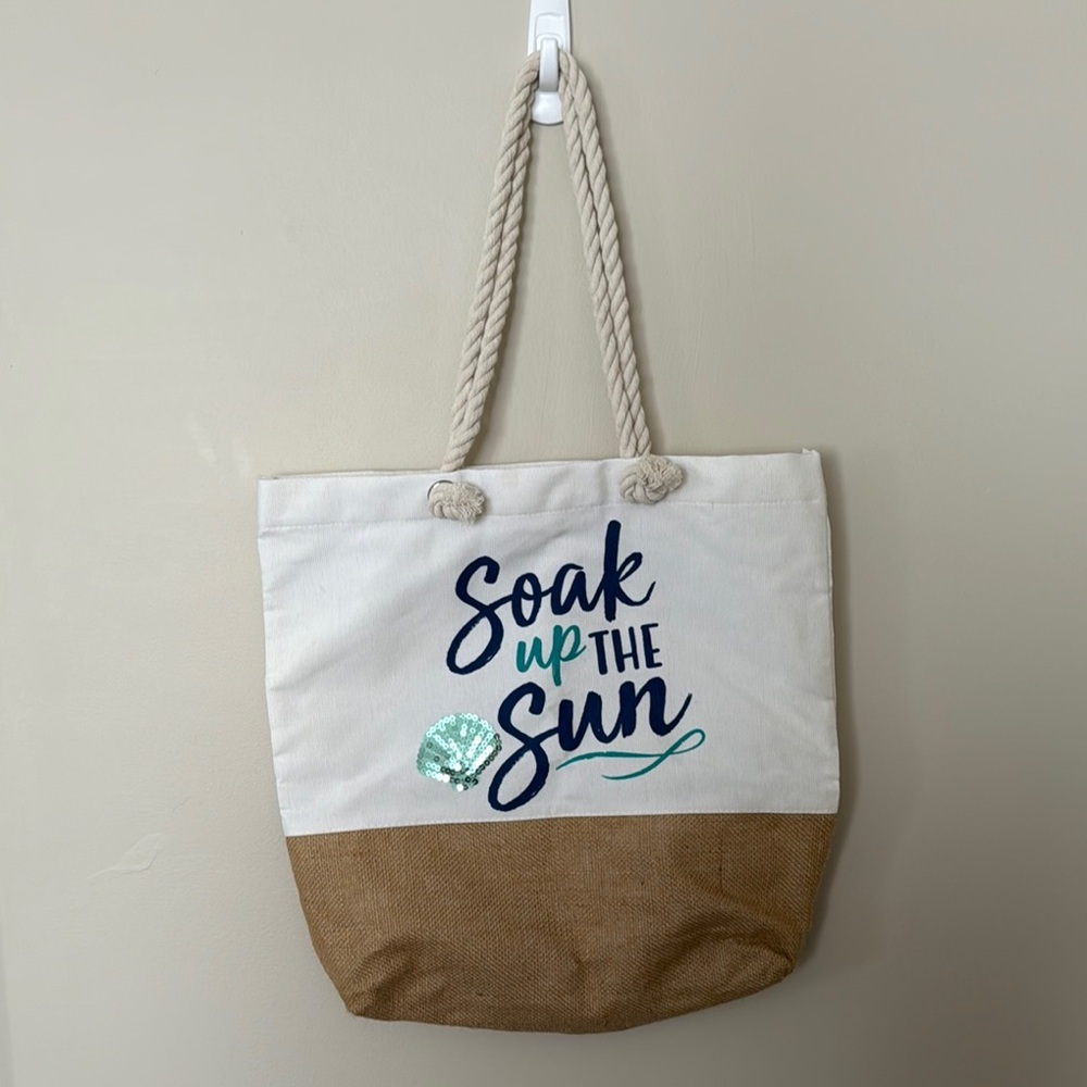 White and Tan Tote Bag